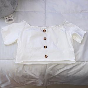 White crop top with buttons